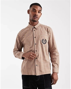 Свободная клетчатая рубашка с вышивкой на груди коричневого цвета Asos design