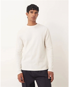 Футболка с круглым вырезом и длинными рукавами, кремового цвета с вафельным узором Asos design