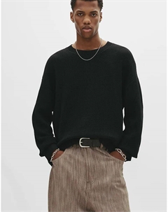 Вафельный свитер черного цвета Pull & bear