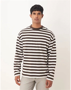 Футболка свободного кроя с длинными рукавами в коричнево-бежевую полоску Asos design