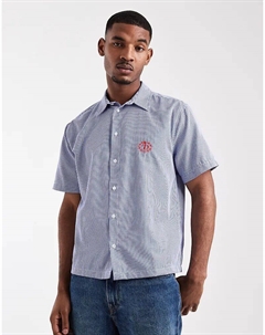 Свободная клетчатая рубашка с вышивкой на груди синего цвета Asos design