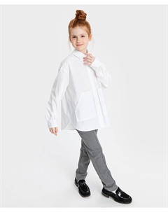 Блузка оверсайз со спущенным плечом и накладными карманами белая Button blue