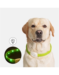 Ошейник светящийся широкий силиконовый USB для длинношерстных собак, 65 см, салатовый Rungo