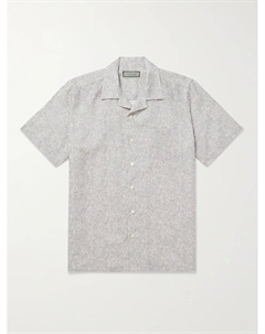 Рубашка из смеси льна и хлопка с принтом и воротником-стойкой, серый Canali