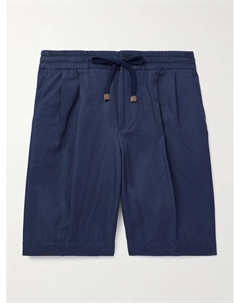 Шорты-бермуды Venezia 1951 прямого кроя из смеси хлопка и льна с твилом и завязками, темно-синий Incotex