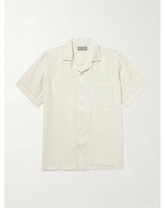 Рубашка из окрашенного в готовом виде льна с воротником Camp-Collar, экрю Canali