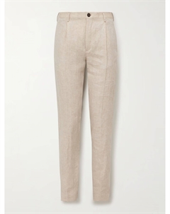 Venezia 1951 Зауженные плиссированные льняные брюки с узором «елочка», бежевый Incotex