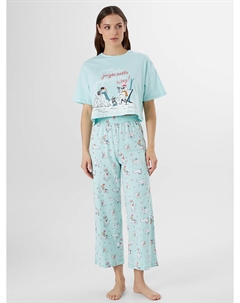 Комплект домашний женский зеленый с новогодним принтом Mark formelle