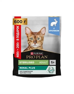 Корм для кошек Sterilised Renal Plus для стерилизованных, кролик сух. 400г+200г ПРОМО Purina pro plan