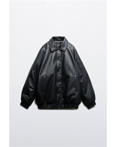 Куртка-бомбер с надписью и кожаной фактурой Befree