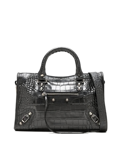 Маленькая сумка-тоут Le City с тиснением под крокодила и застежкой-молнией, черный Balenciaga