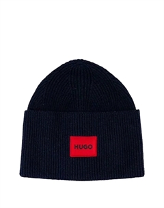 Шапка бини в рубчик с нашивкой, синий Boss