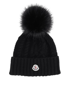 Шапка бини фактурной вязки с помпоном, черный Moncler