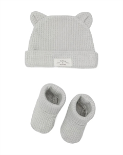 Шапка-бини с нашивкой-логотипом и пинетки, серый Teddy & minou