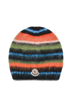 Шерстяная шапка в полоску с нашивкой-логотипом, оранжевый Moncler