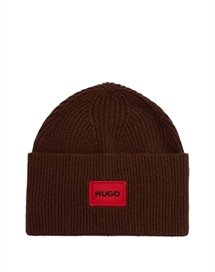 Шапка бини в рубчик с нашивкой-логотипом, коричневый Boss