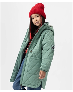 Пальто демисезонное с трикотажной подкладкой и поясом на кулиске зеленое Button blue