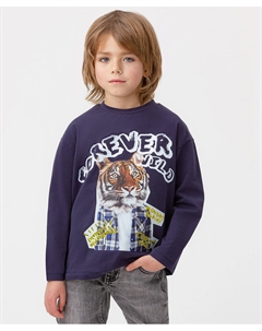 Лонгслив хлопковый с оригинальным принтом темно-синий для мальчика Button blue