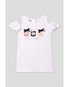 Футболка хлопковая с вырезами на плечах и принтом Ido