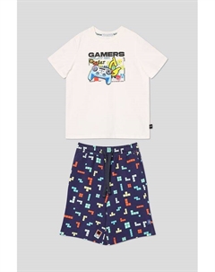 Комплект хлопковый из футболки и шорт с принтом Choupette