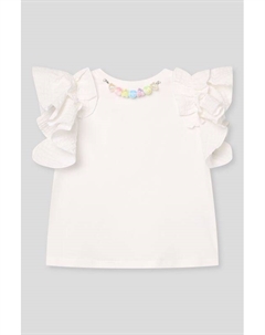 Футболка хлопковая с оборками и декором Choupette