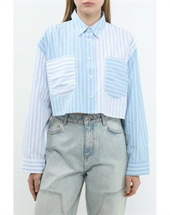 Рубашка хлопковая в полоску укороченная Hugo blue