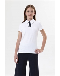 Блуза хлопковая с коротким рукавом и декором Junior republic