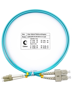 Патч-корд оптический, LC/UPC-SC/UPC, многомодовый, 50/125, OM3, двойной, 1 м, LSZH, аквамарин (FOP-50-LC-SC-1m) Cabeus