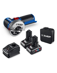 Аккумуляторная угловая шлифовальная машина Профессионал 12 В, D76 мм, 2 АКБ тип Т7 4 А·ч, бесщеточная, сумка AB-76-42 Зубр