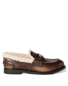 Кожаные лоферы с перемычкой, коричневый Miu miu