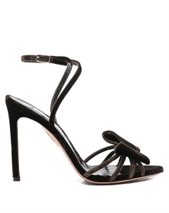 Босоножки на каблуке 105 мм с ремешком на щиколотке и бантом, коричневый Aquazzura