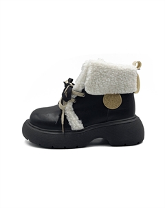 Термостойкие устойчивые к истиранию противоскользящие короткие зимние ботинки с эффектом увеличения роста для женщин, черный Cherry&kalika