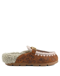 Зимние мюли с цветочным принтом Bio, коричневый Mou