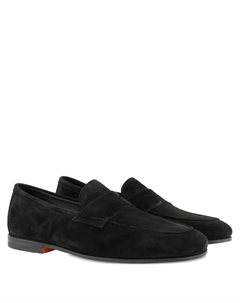 Лакированные лоферы без каблука, черный Santoni