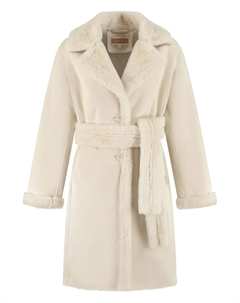 Пальто с поясом из искусственного меха, белый Kocca