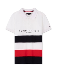 Модная повседневная минималистичная футболка с коротким рукавом и полосками-буквами black white red multicolor для детей Tommy hilfiger