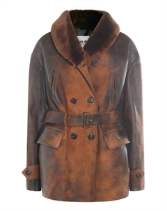 Двубортный кожаный жакет, коричневый Miu miu