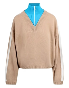 Свитер с V-образным вырезом и молнией до половины, коричневый Ssheena