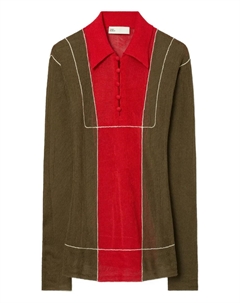 Шерстяная рубашка поло в стиле колор-блок, зеленый Tory burch