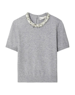 Топ с короткими рукавами, украшенный пайетками, серый Tory burch