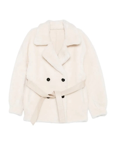 Двубортное пальто с поясом, белый Liska