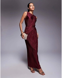 Платье макси без рукавов, плиссированное, с завязками спереди, винного цвета Asos design