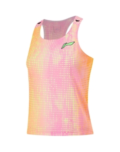 Топ-майка Running Collection женская неоново-желтая зеленая неоново-розовая флуоресцентная дынно-оранжевая с полным принтом Li-ning