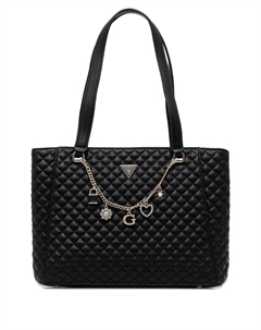 Стеганая сумка-тоут Everlee с брелоком, черный Guess usa