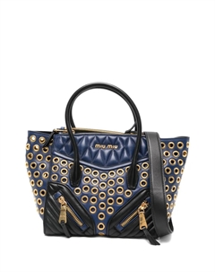 Сумка-тоут с панельной стежкой и люверсами, синий Miu miu