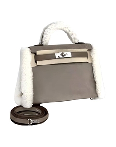 HERMES Сумка кросс-боди Kelly мини женская Grizzly Suede со Swift Calfskin, камень серый и слоновая кость Hermès