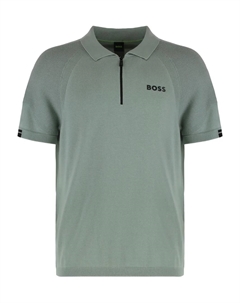 Поло на молнии с ребристыми манжетами, зеленый Boss