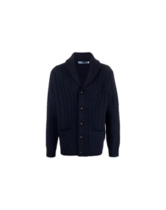 Кардиган с воротником шаль и вязкой косой, синий Polo ralph lauren