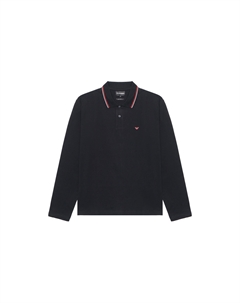 Микро Eagle вышитая поло с длинным рукавом, черный Emporio armani