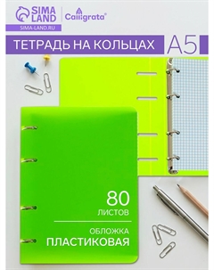 Тетрадь на кольцах a5, 80 листов, в клетку, пластиковая обложка, блок офсет, салатовая Calligrata